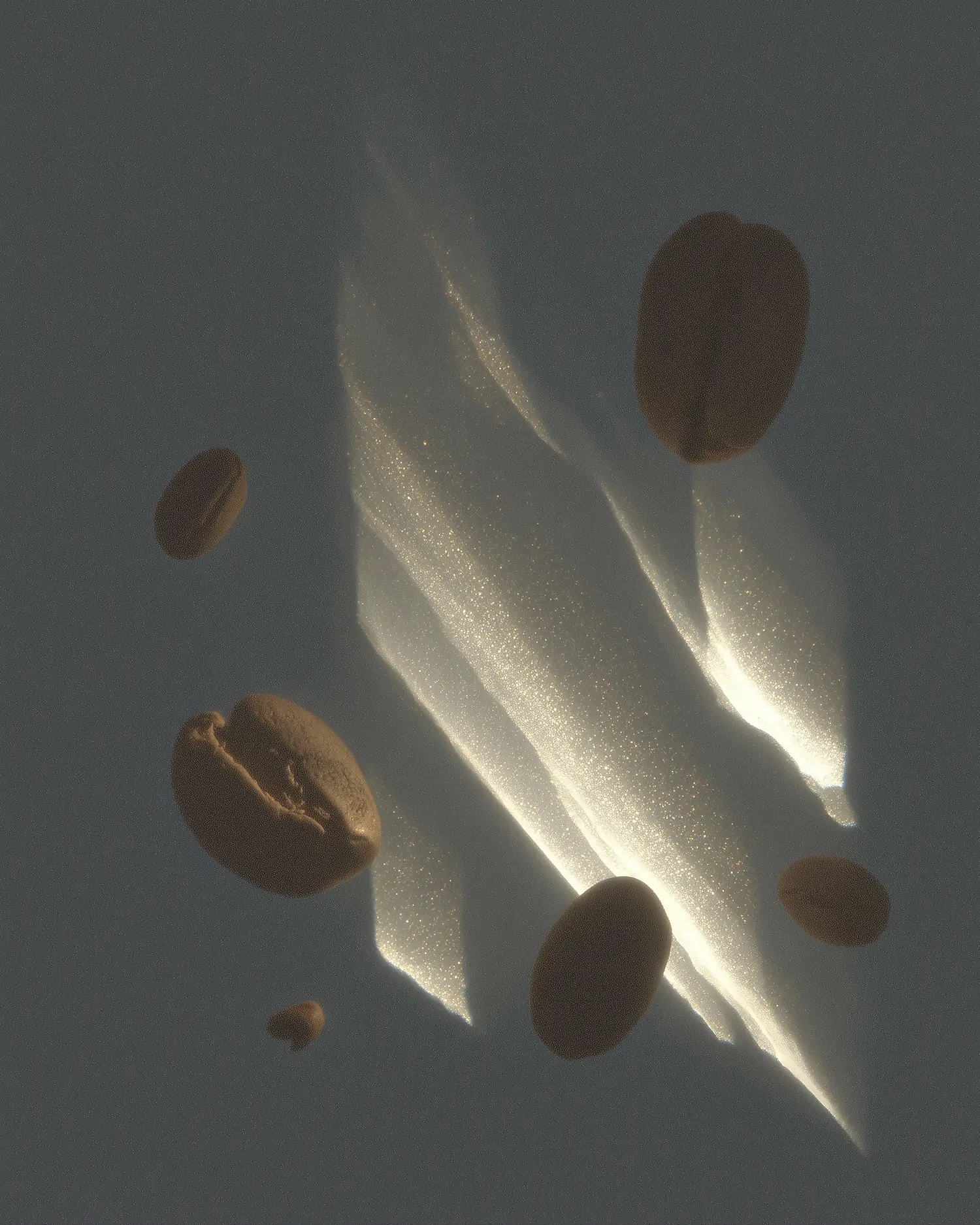 Floating maize kernels and translucent husk forms representing ingredient-led brand decisions