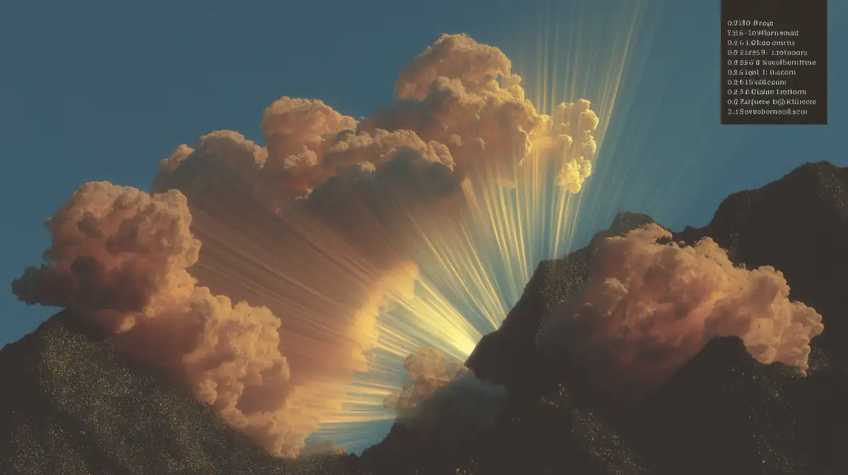 Pink-gold clouds with light beams representing Ivone Gómez Studio's elevated creative presence